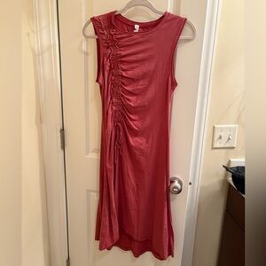 Anthropologie Asymmetrical Ruched Dress in Deep Pink